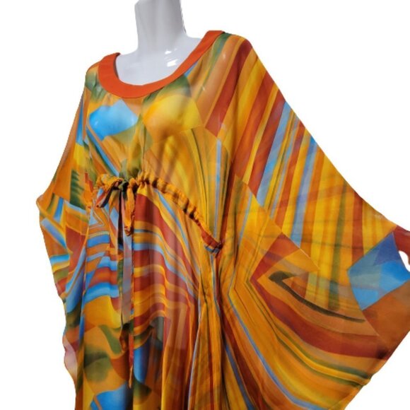 CUSTOM Made Silk Kaftan Multicolor Dress Caftan Tunic Silk Cover Up Silk Gown - Picture 4 of 14
